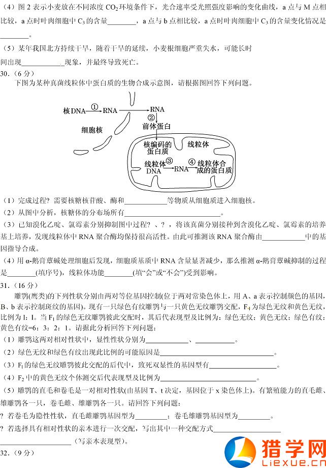 2016年全國(guó)高考一模理綜試題及答案（新課標(biāo)1卷）
