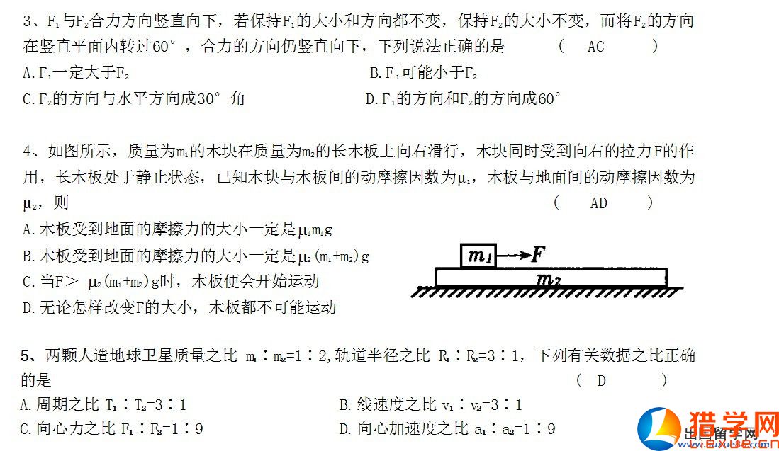 江蘇沭陽高級中學(xué)高三物理月考試題