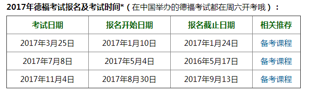 2017年德?？荚嚂r(shí)間新鮮出爐！