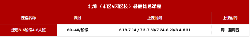 2017年北雅捷思少年暑假课程