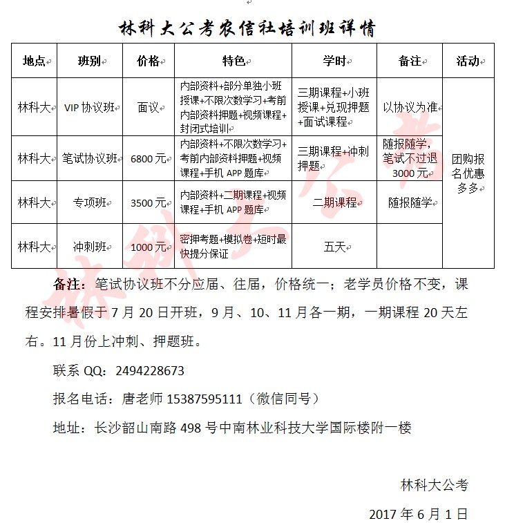 2018年中南林科大公考農(nóng)信社培訓(xùn)班詳情